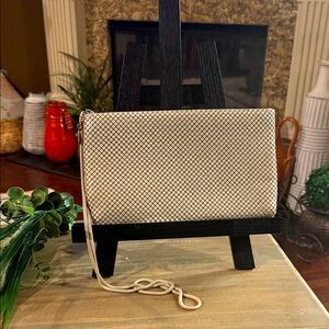METAL MESH WHITING & DAVIS INTERNATIONAL BAG PURSE CLUTCH POCKETBOOK TAN BEIGE
